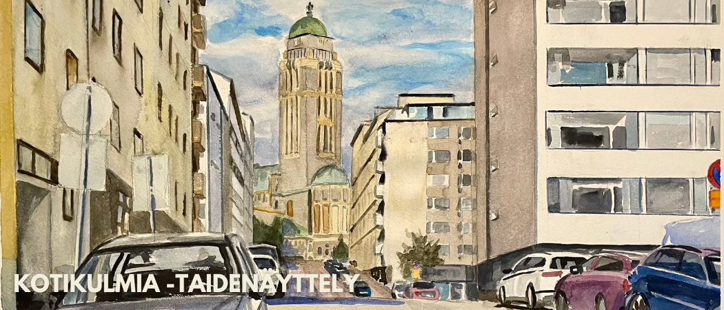 Taiden&auml;yttely, kuvassa Ritva Larssonin maalaus Kallion kaupunginosan katun&auml;kym&auml;st&auml;, jossa n&auml;kyy Kallion kirkko