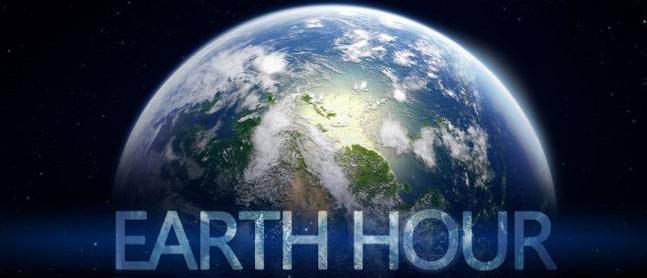 Kuvassa maapallo ja teksti Earth hour
