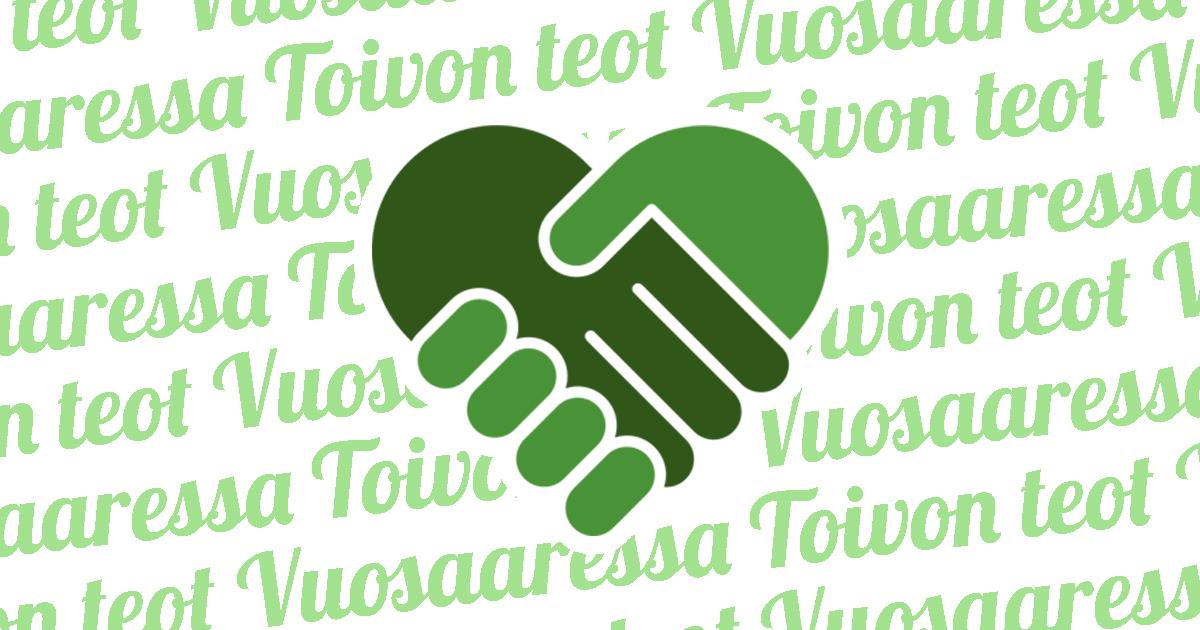 Vihre&auml; syd&auml;n-k&auml;si symboli, teksti Toivon teot Vuosaaressa
