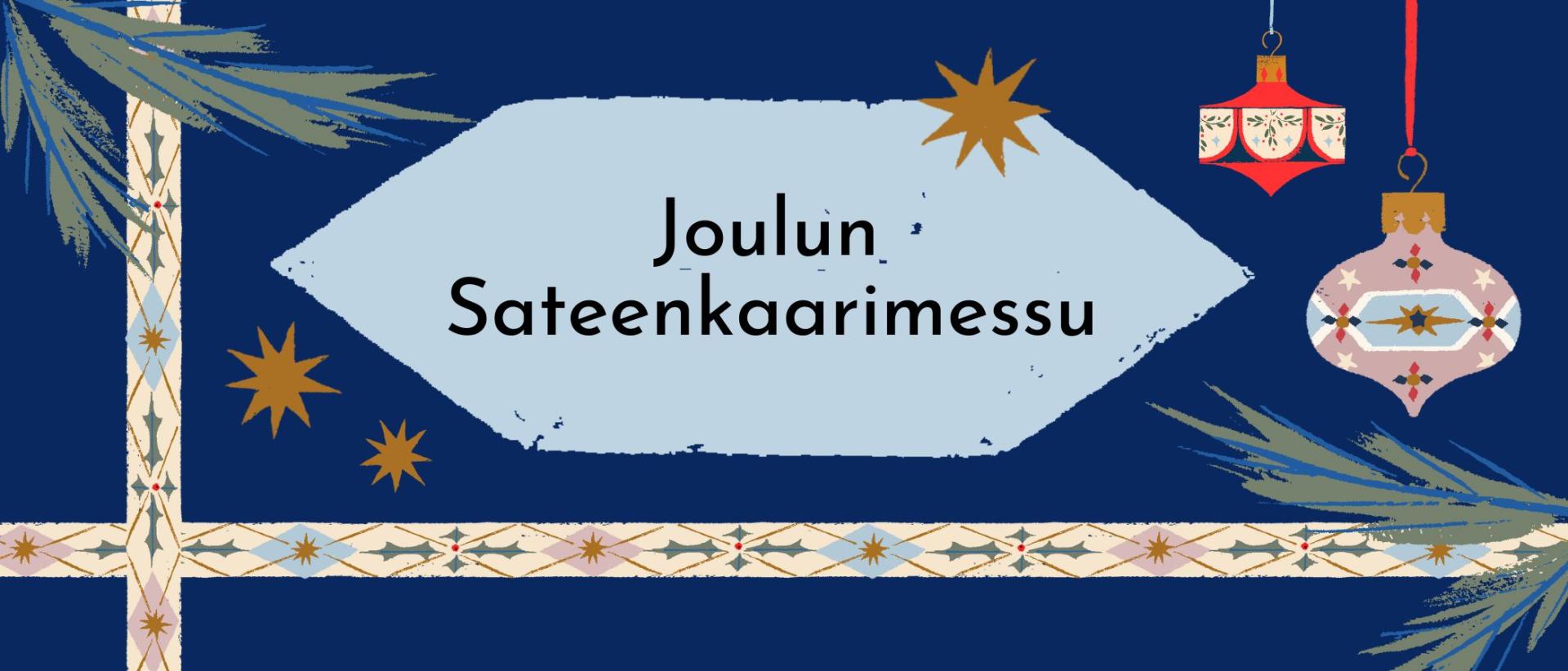 Tummaqn sinisell&auml; pohjalla joulukuvitusta, teksti Joulun sateenkaarimessu