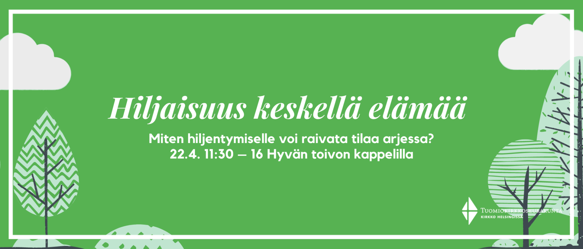 Vihrellä taustalla teksti; Hiljaisuus keskellä elämää