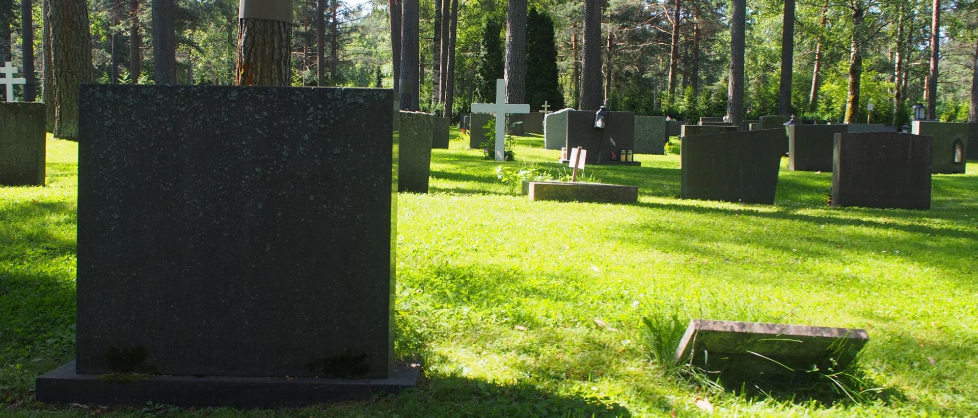 Kesäinen näkymä hautausmaalta, taustalla puita