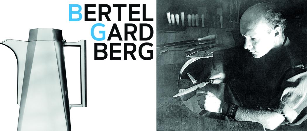 Bertel Gardberg työnsä ääressä. Kuva Börje Söderholm / Designmuseo. Kuvassa myös Gardbergin suunnittelema hopeakannu.