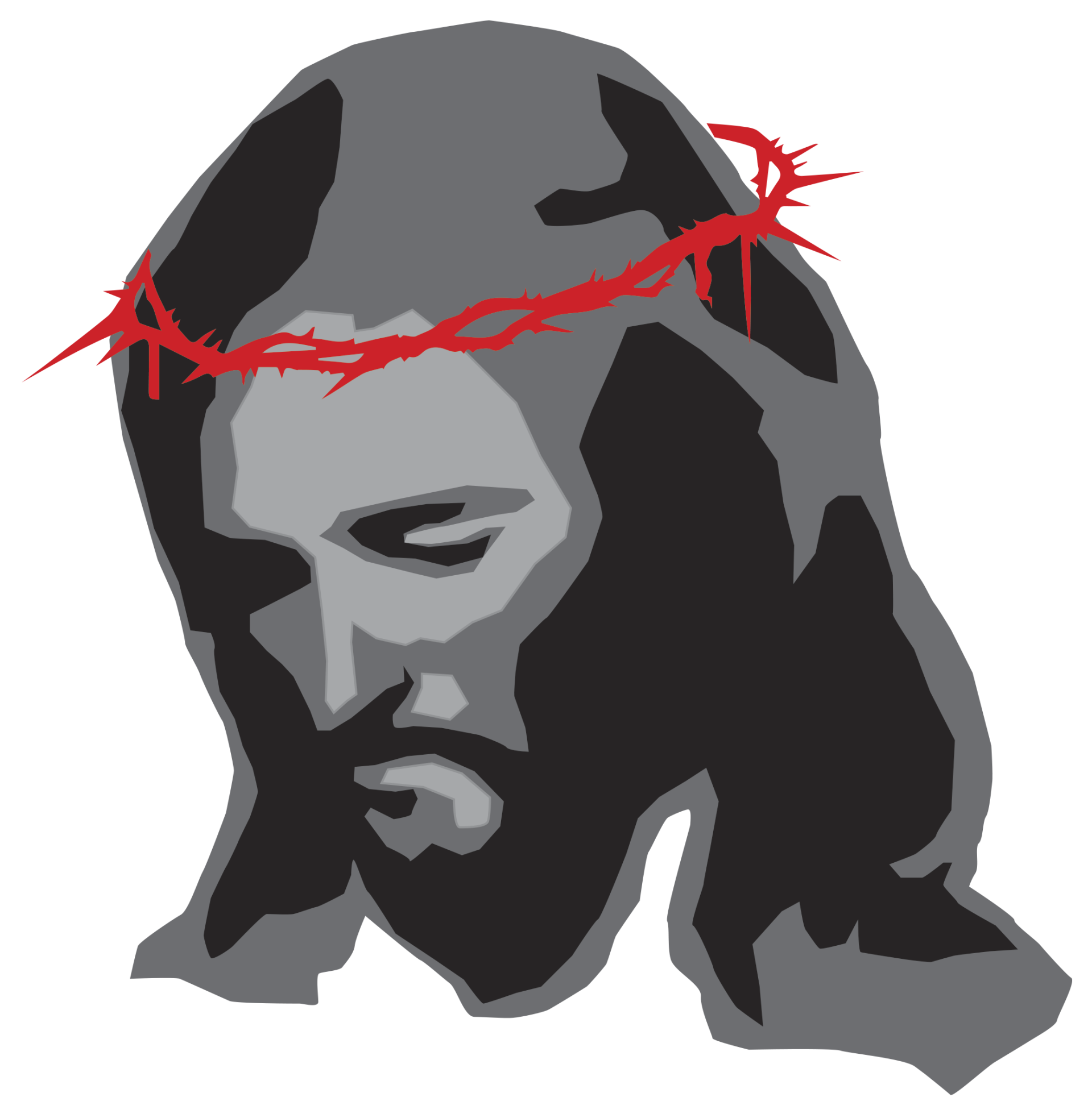 Harmaanmusta Jeesus-hahmo, jolla punainen orjantappurakruunu päässään