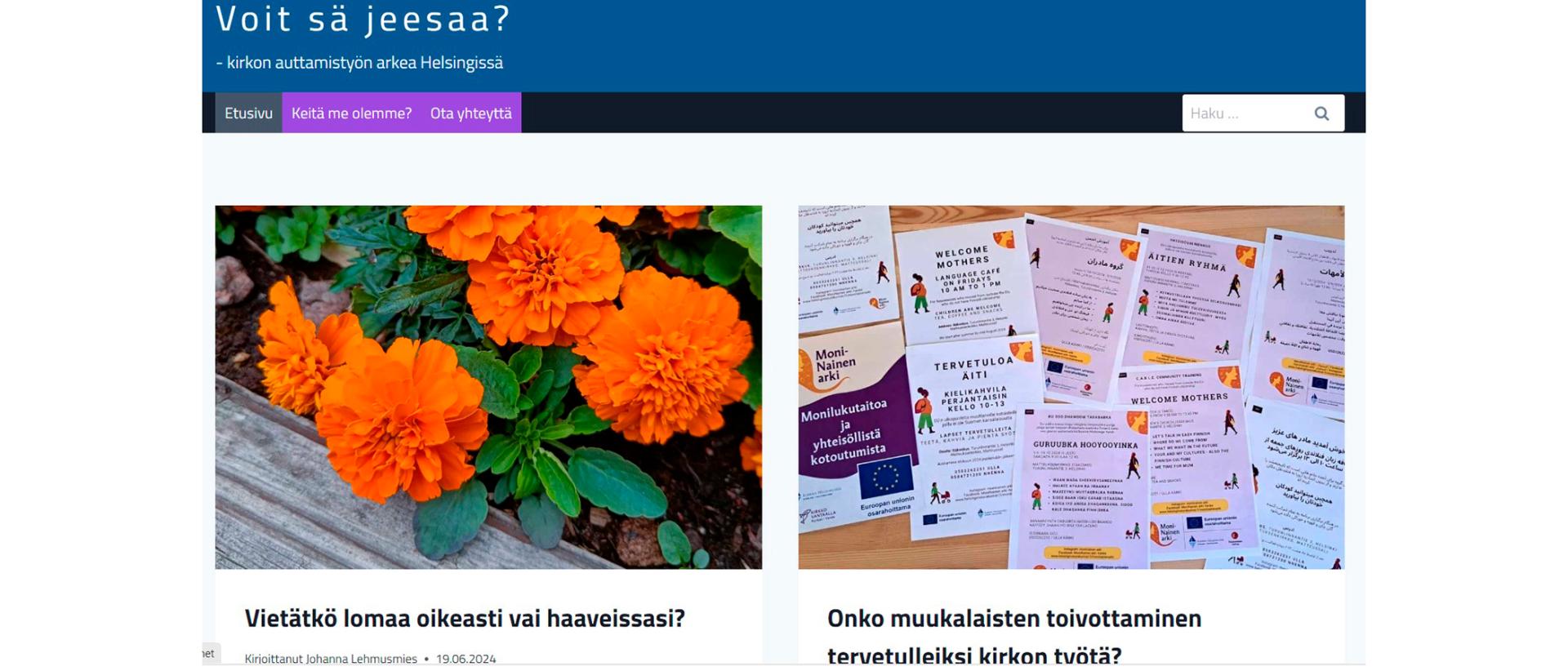 Näyttökuva jossa kahden jutun otsikot kuvineen