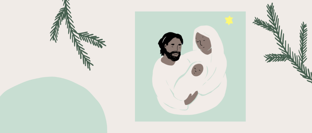 Maria ja Joosef Jeesus-lapsen kanssa.