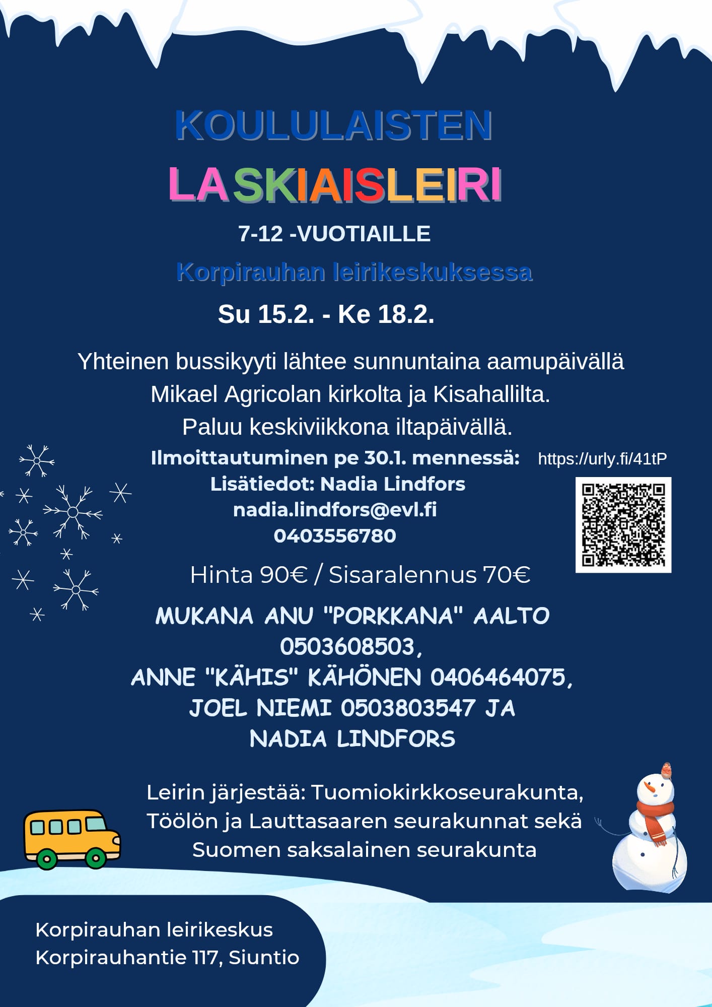 Koululaisten laskiaisleiri 2026 - juliste