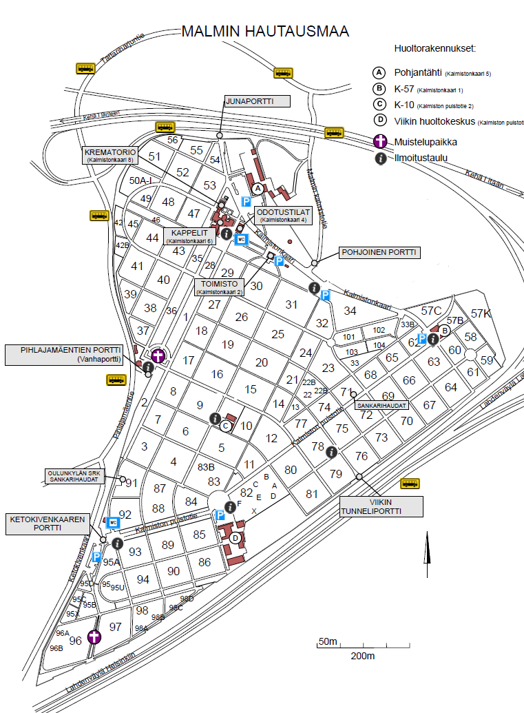 Malmin hautausmaa, kartta 2023