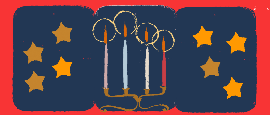 Nelj&auml; piirretty&auml; palavaa adventtikynttil&auml;&auml;, molemmilla puolilla nelj&auml; t&auml;hte&auml;.