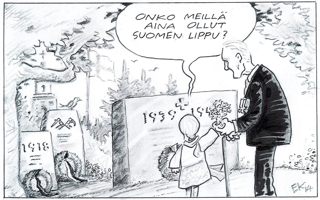 Piirroskuva - Erkki Kuusanmäki - itsenäisyyspäivä - sukupolvet