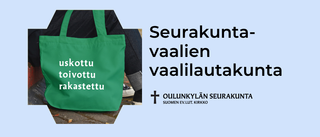 Ihminen kantaa vihre&auml;&auml; kangaskassia, jossa lukee uskottu, toivottu, rakastettu
