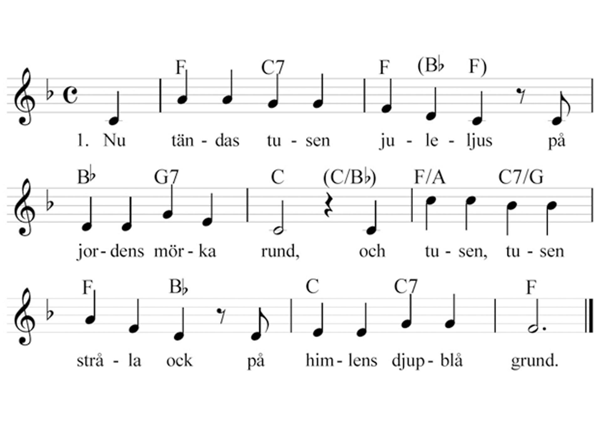 Noterna till Nu tändas tusen juleljus.