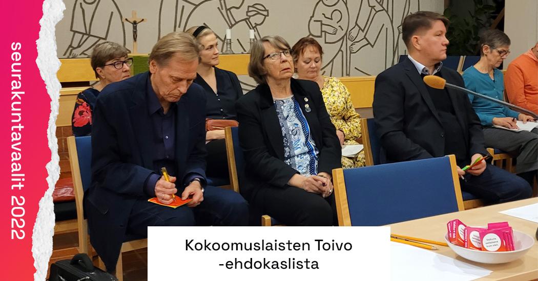 Seurakuntavaalien ehdokkaita Kokoomuslaisten Toivo listalta.