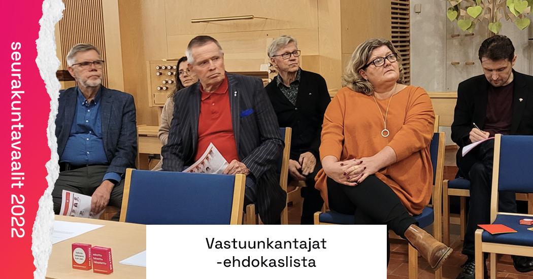 Seurakuntavaalien ehdokkaita Vastuunkantajien ehdokaslistalta.