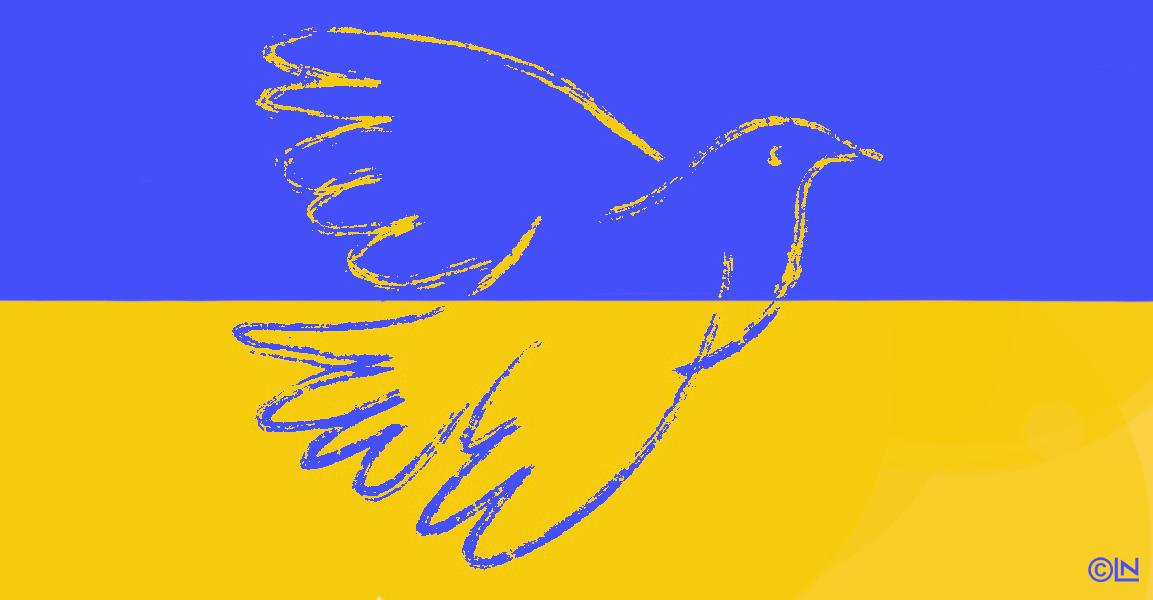 Kyyhkynen Ukrainan lipun värisellä taustalla, kuva Philomela
