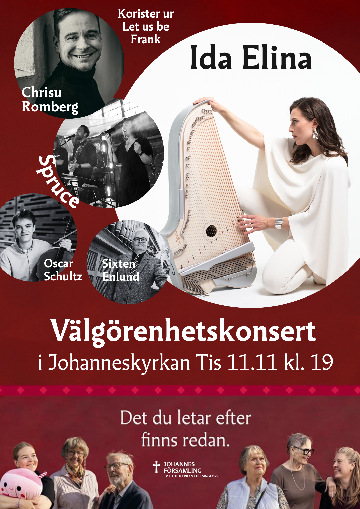 Konsertaffisch med bilder på alla artister