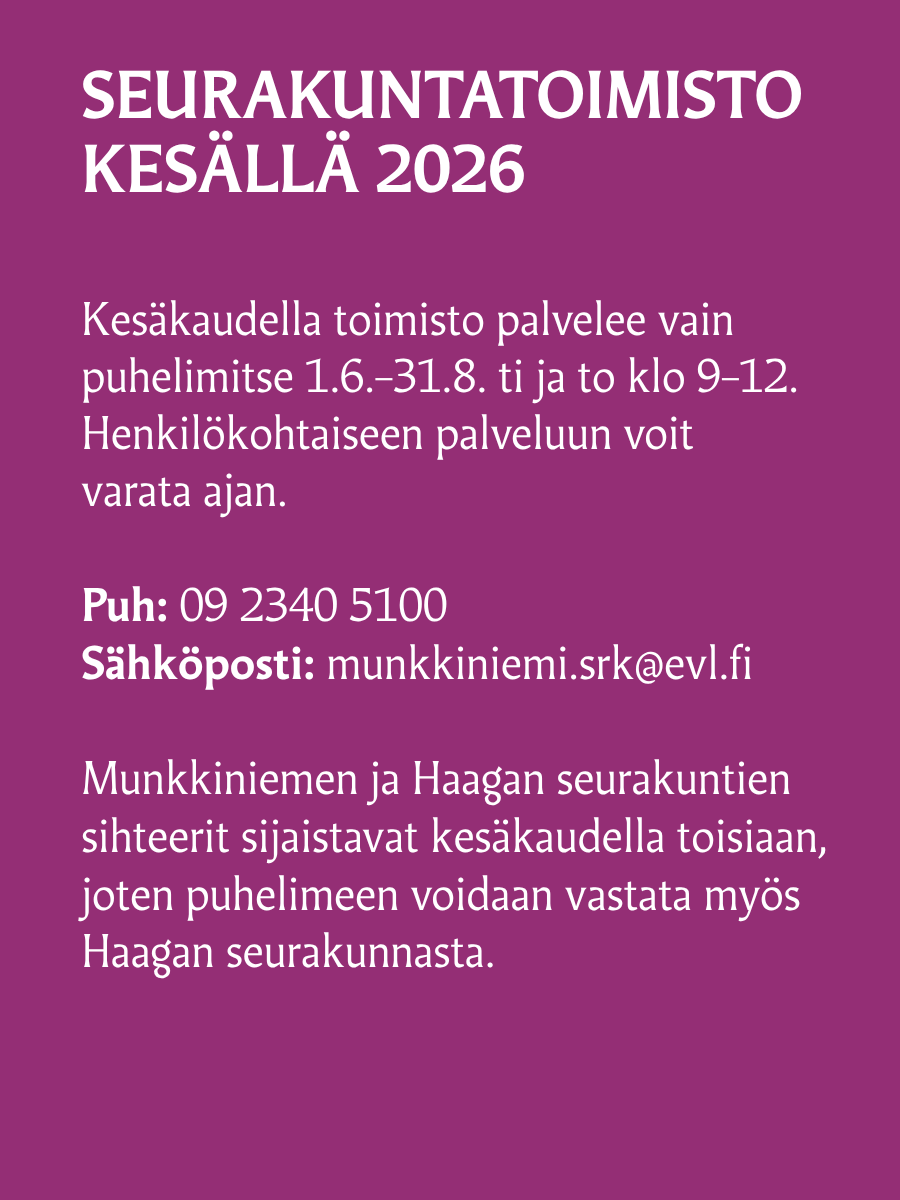 Munkkiniemen srk-toimiston kesän aukioloajat