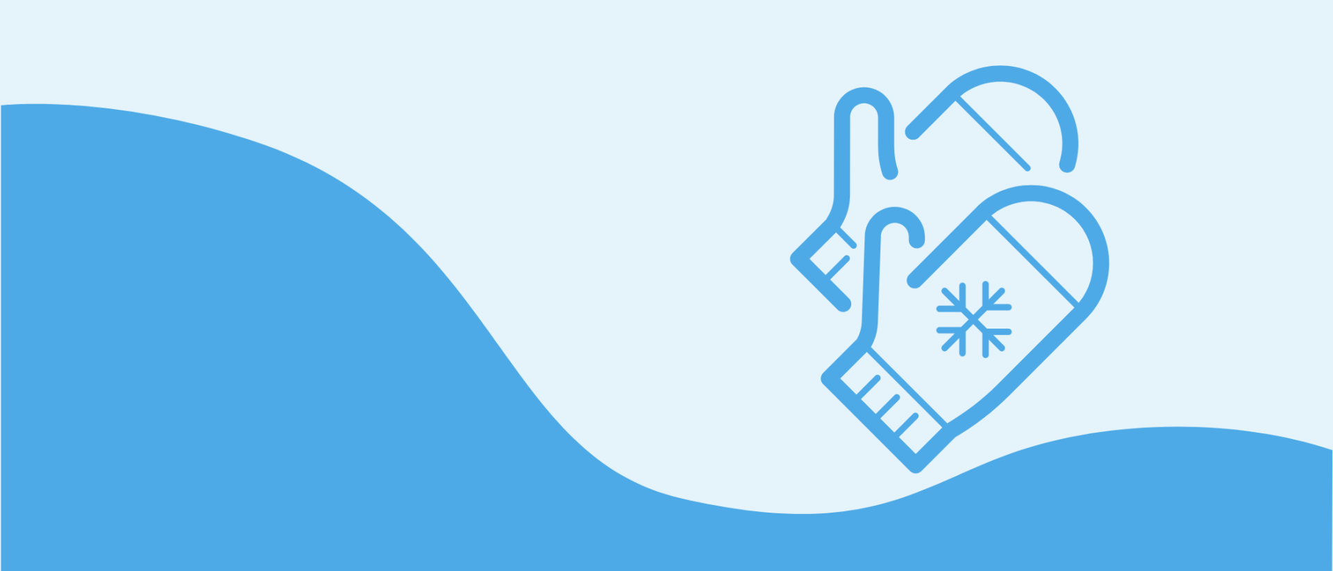 Sininen aalto vaaleansinisell&auml; pohjalla ja graafiset lapaset sinisell&auml;