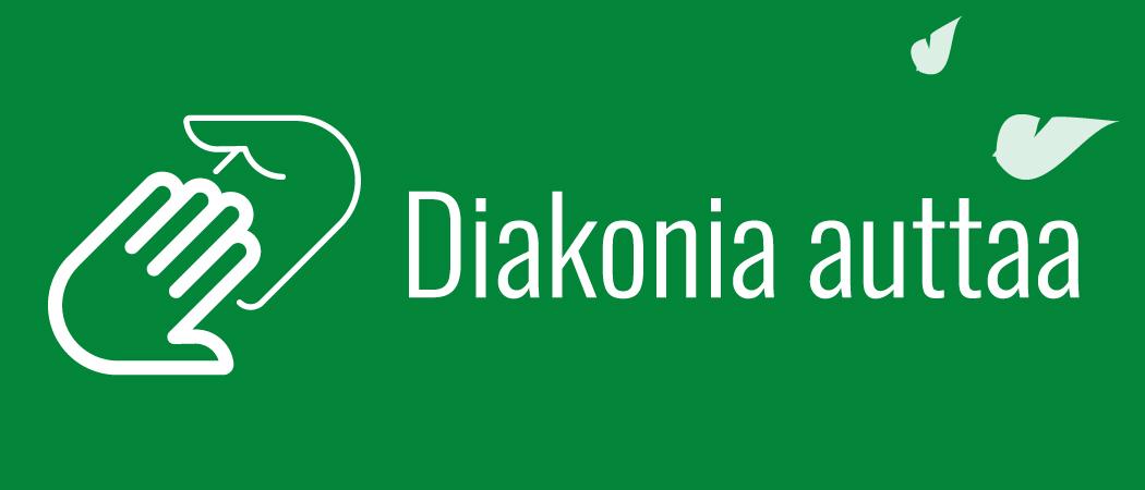 Piirretyt kädet ja teksti: Diakonia auttaa.