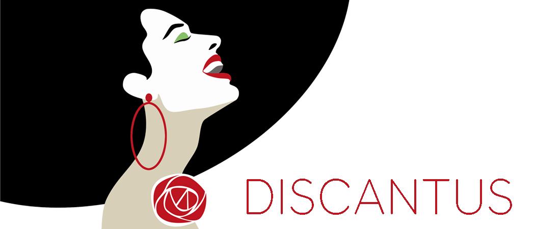 Piirretty kuva jossa nainen laulaa punainen kukka rinnassaan.