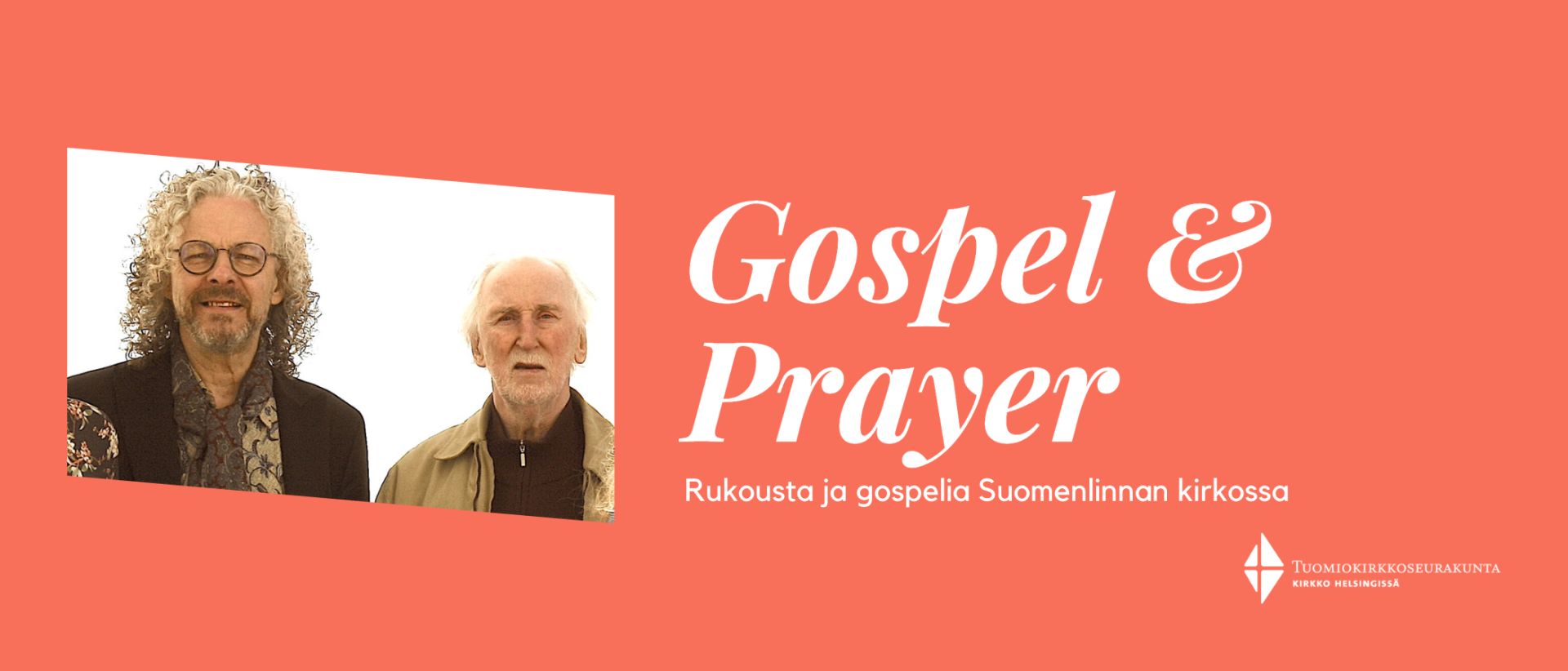 Punaisella taustalla teksti: Gospel & Prayer - rukousta ja gospelia Suomenlinnan kirkossa