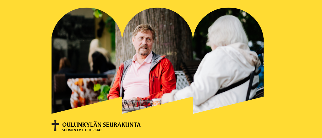 Pertti ja Anne istuvat Käpylän lippakioskin kahvipöydän ääressä kesäpäivänä.