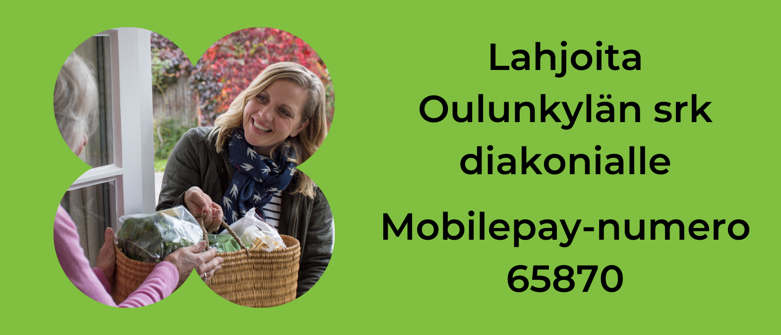 Kämmenellä on sydän. Kuvassa teksti: Haluatko auttaa Oulunkylän seurakunnan alueella asuvia vähävaraisia? MobilePay 65870